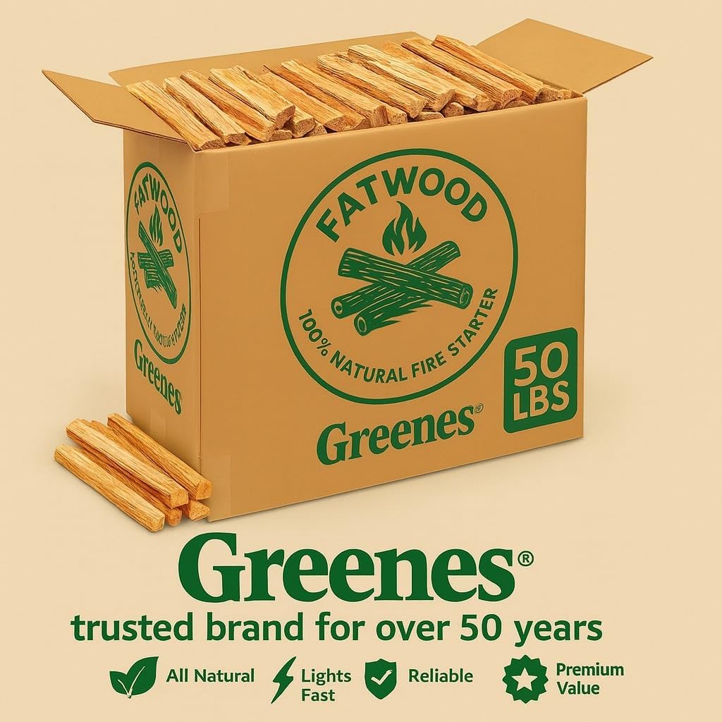 Greenes Fence Fatwood Fire Starter – 50 lb Box – 100% Natural Resin Pine Kindling – Chemical-Free All-Weather for Fireplaces, Campfires, Wood Stoves & Grills