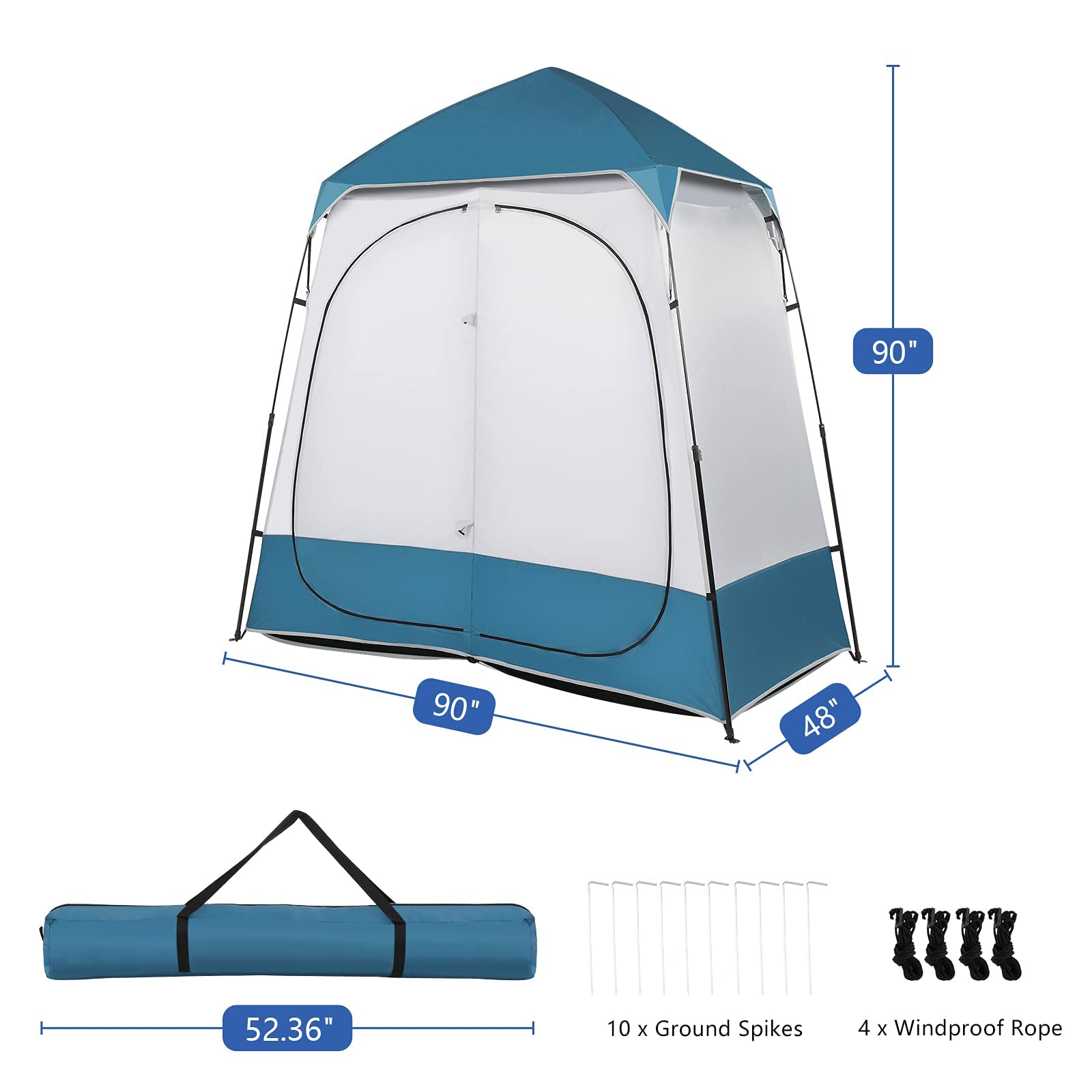 Pop Up Duschzelt, 2 Zimmer Wasserdicht Sichtschutz mit Boden, Tragetasche für Camping, Strand, Wandern und Toilette, UV-Schutz, 2,3 m