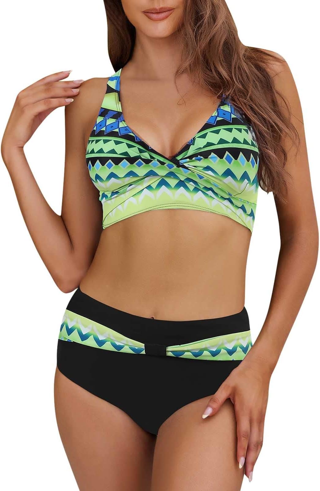 Women's Fashion Sexy Bikini Sets Swimwear, Women's Bikini Set with Boho Print, Sexy High Waist Swimsuit Cross Strap Swimwear
