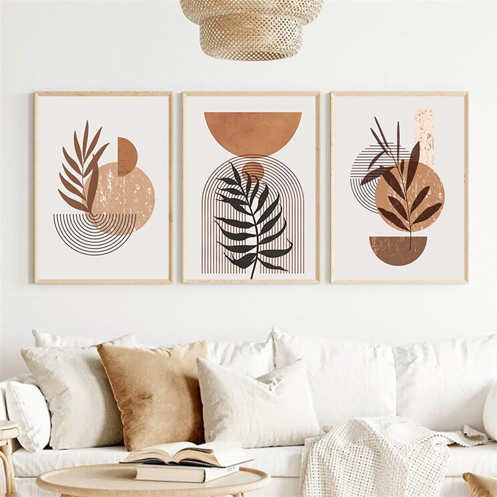 WBYZAC Botanical Posters-Boho Leaves Sun Line Rainbow Color Block Wall Art Canvas Painting Posters and Prints Wall Pictures for Living Bedroom Kitchen Room Decor-60 * 70cm*3PCS (No Frame)