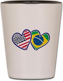 CafePress USA Brazil Heart Flags Unique and Funny Shot Glass