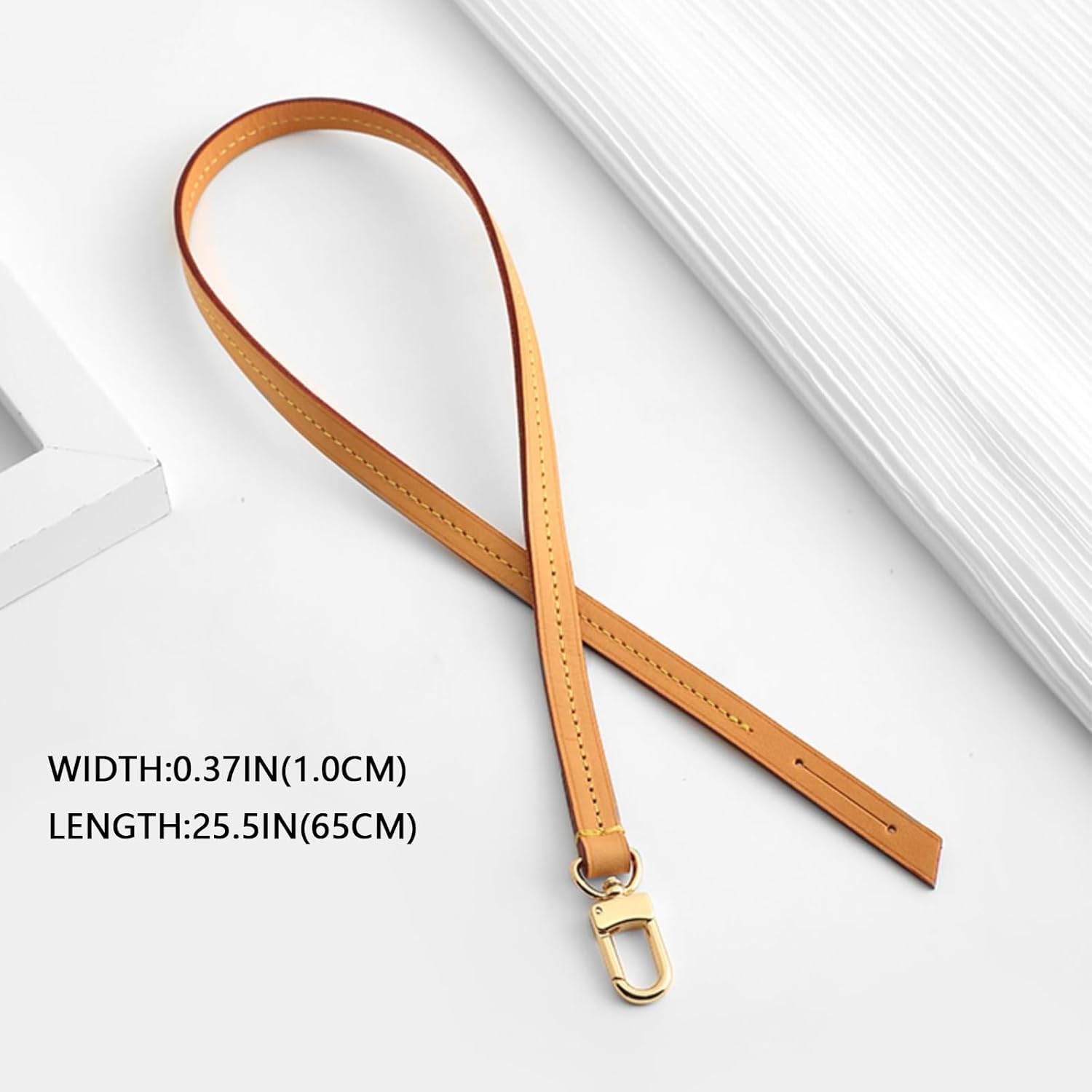 jiesinlov Genuine Vachetta Leather Thin Short Strap Replacement,Purse Shoulder Straps for Multi Pochette Accessories Boulogne Pouchette Handbag(Single Buckle-Width0.37in&Length:25.5in) - Image 3