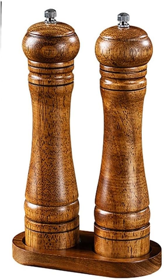 8-Inch Wood Salt And Pepper Grinder Set With Adjustable Ceramic Rotor - Mill And Shakers For Kitchen(1Pack 8-IN with Tray)