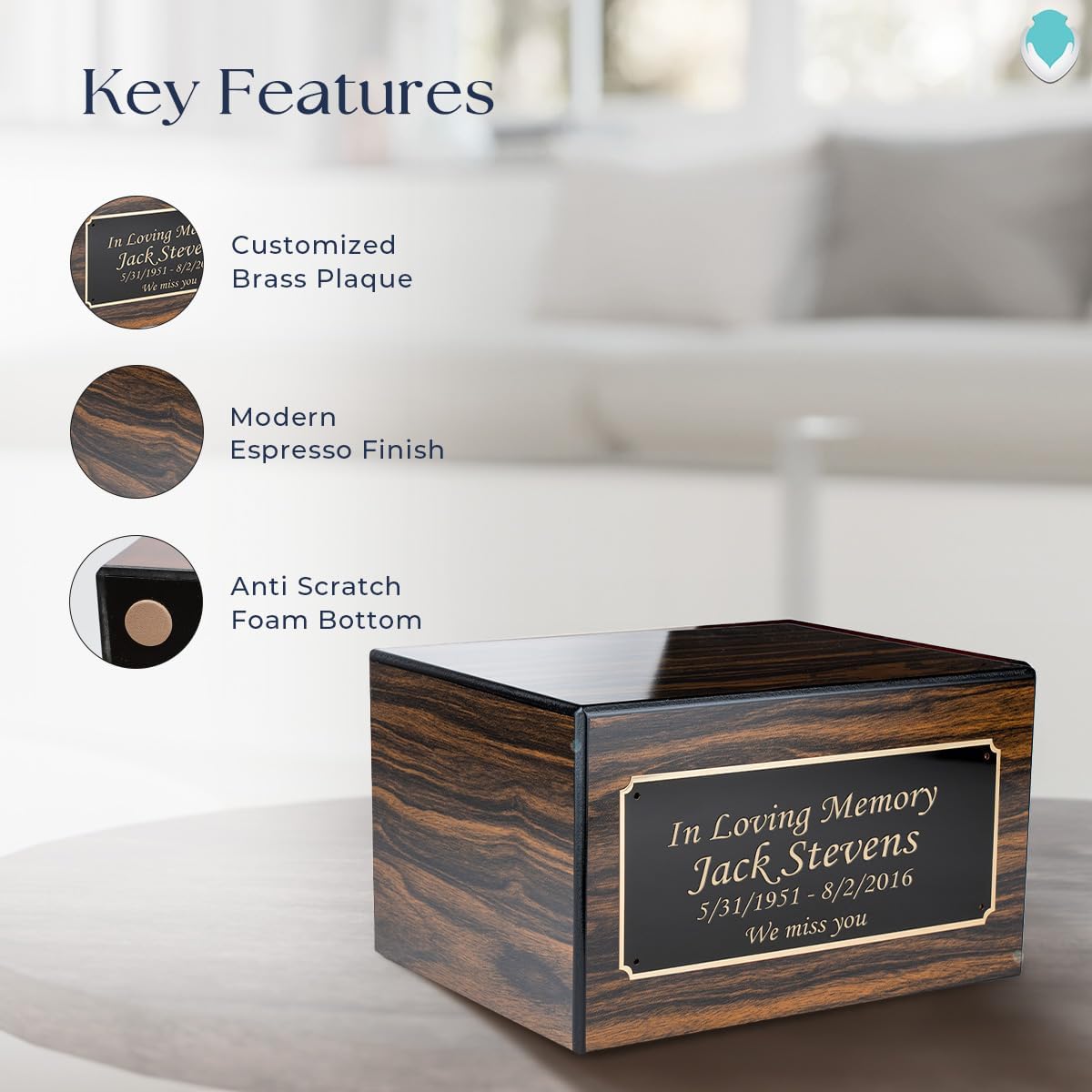 GetUrns Heritage Adult Espresso Cremation Urn Box For Human Ashes I Custom Engraved Wooden Urns for Male and Female I 213lbs