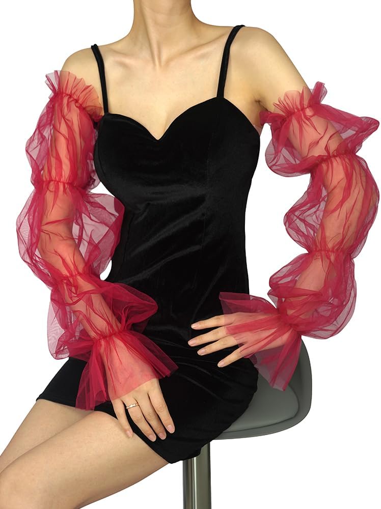 Long Sheer Glove for Women Fancy Puffy Stretchy Mesh Tulle Gloves Fingerless Elegant Opera Party Dance Gloves