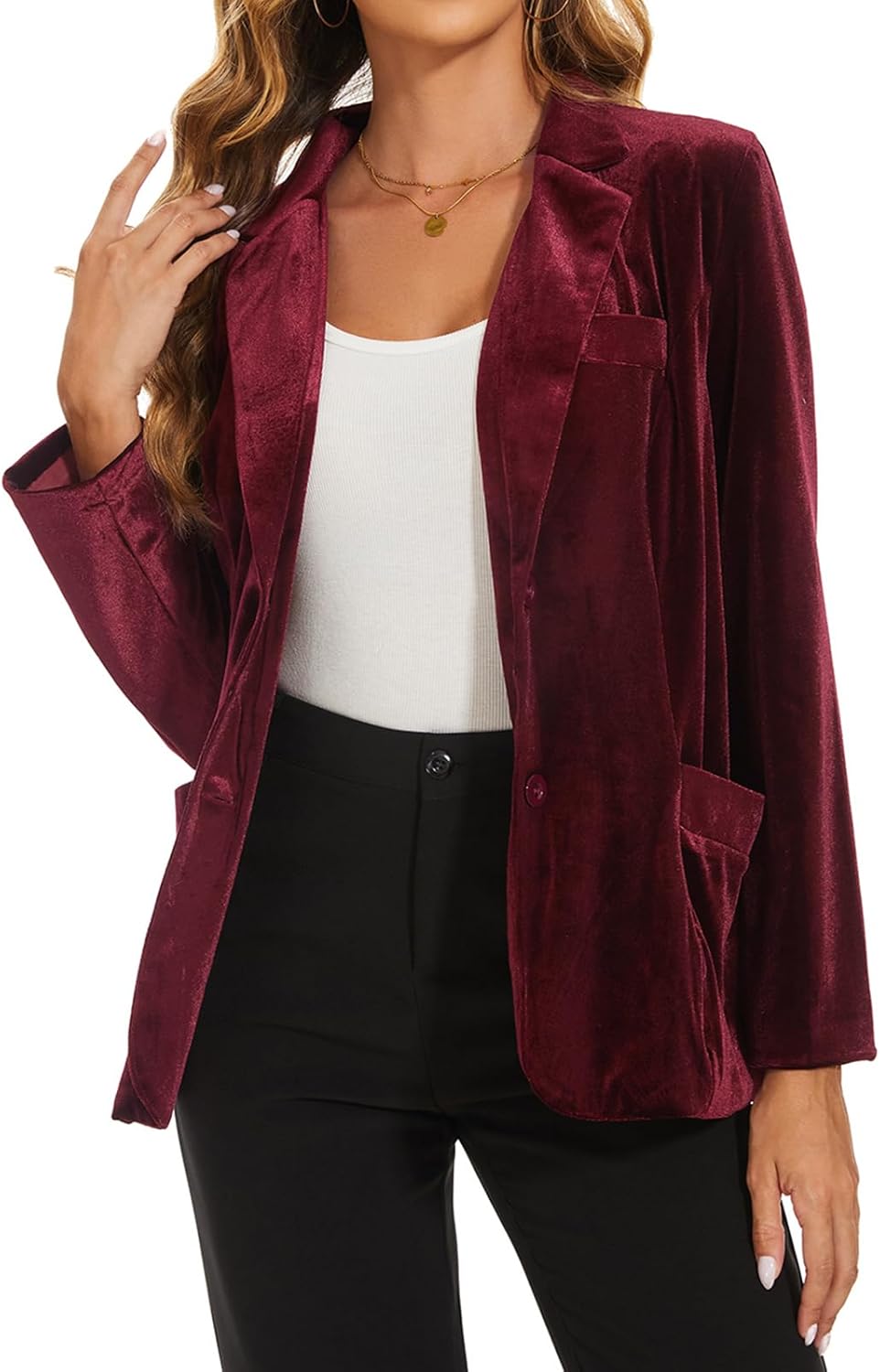 MINTLIMIT Womens Velvet Blazer Suit Jacket Casual Work Office Long Sleeve Fully Lined Blazer Jacket with Pocket Outerwear - Image 2
