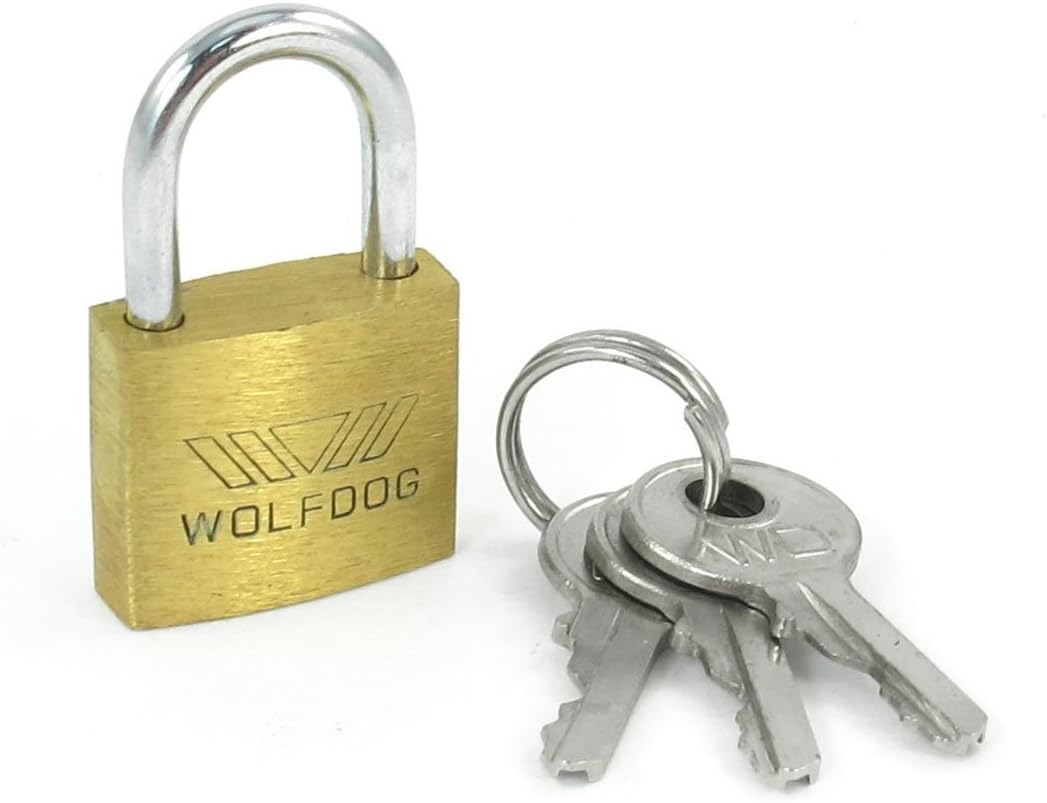 Brass Padlock - WOLFDOG Mini Size Security 20mm Width Door Lock Brass Padlock with 3 Keys