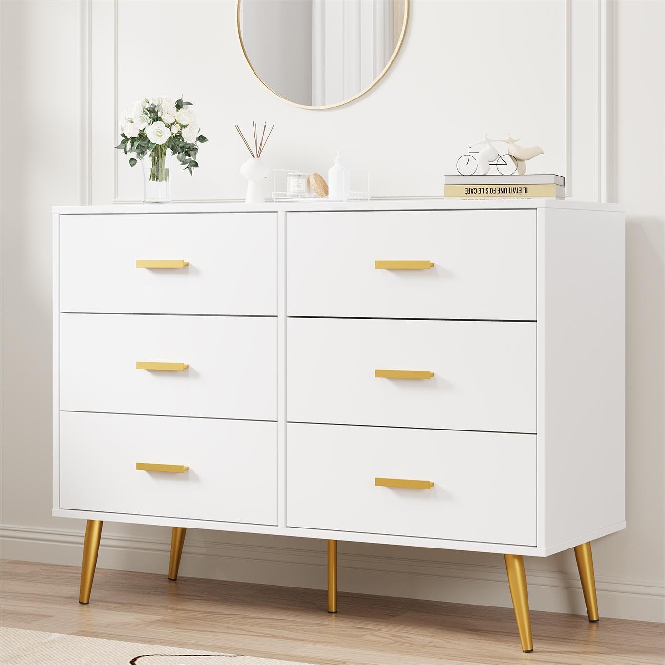 armada 6 drawer dresser with gold knobs Dresser with 6 Large Drawer for Bedroom,Traditional Adult Chest of Dra –  YouTrend main image 1
