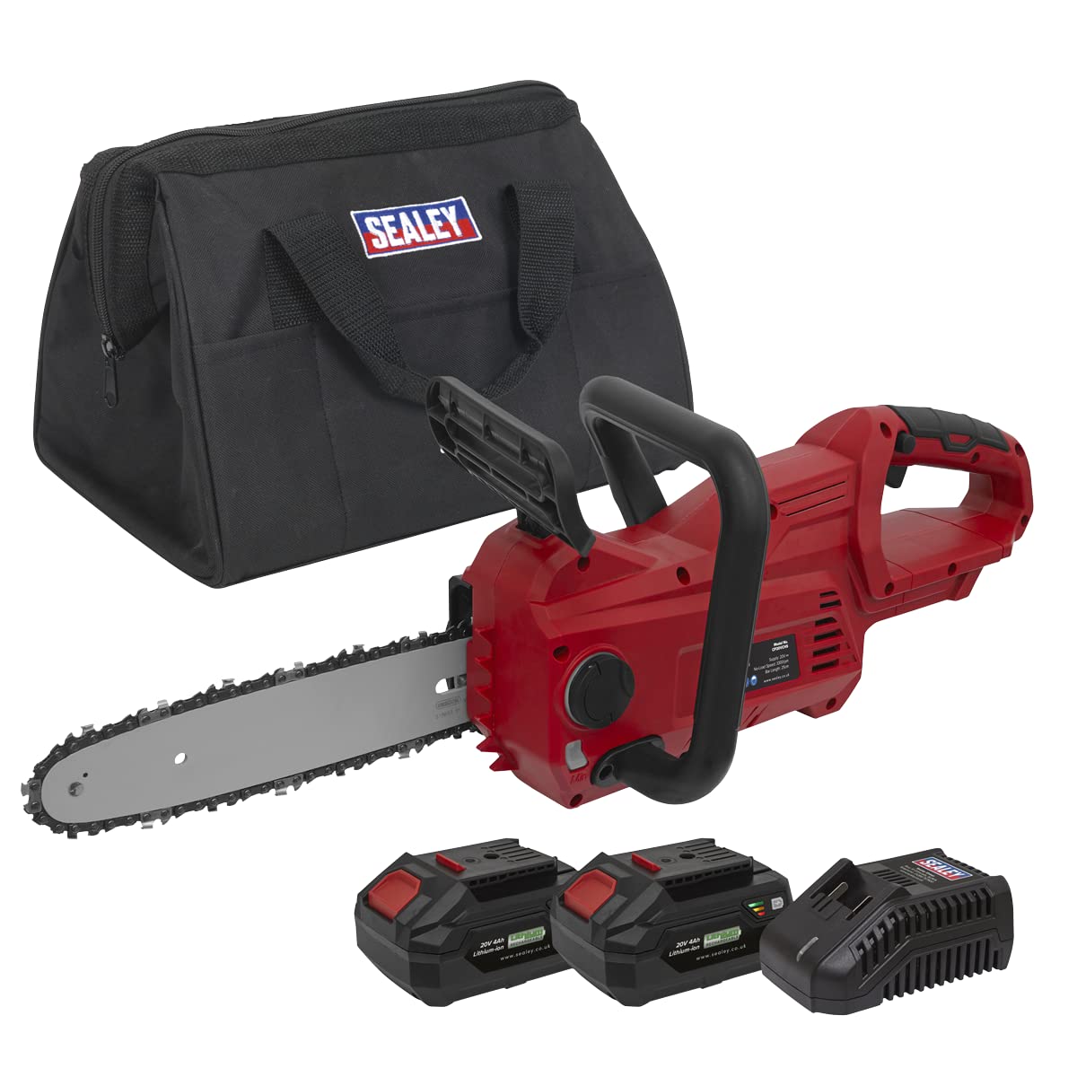 Sealey CP20VCHS 20v Cordless Chainsaw 250mm 2 x 4ah Li-ion Battery Charger Bag