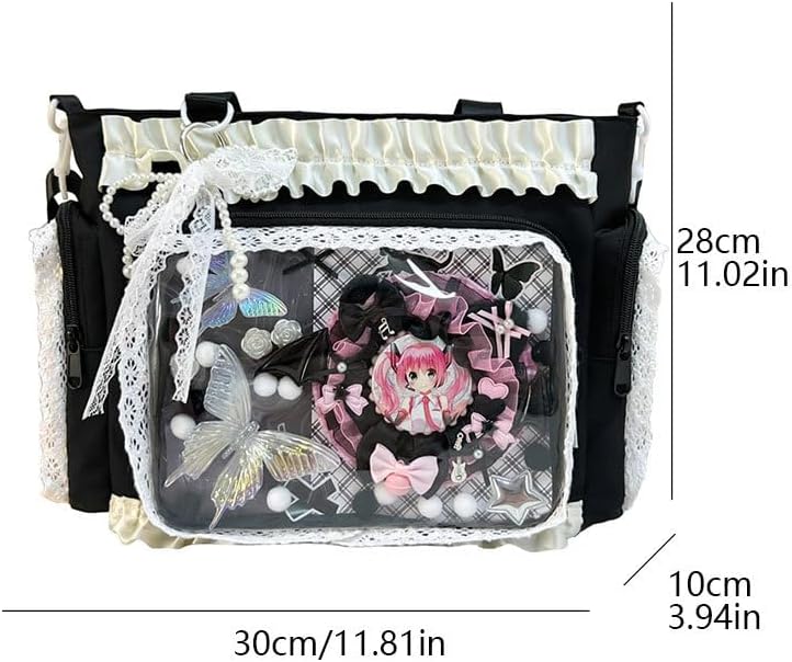 Lace itabag ruffle Shoulder Purse, Pin display bag with Insert Anime badge Display - Image 7