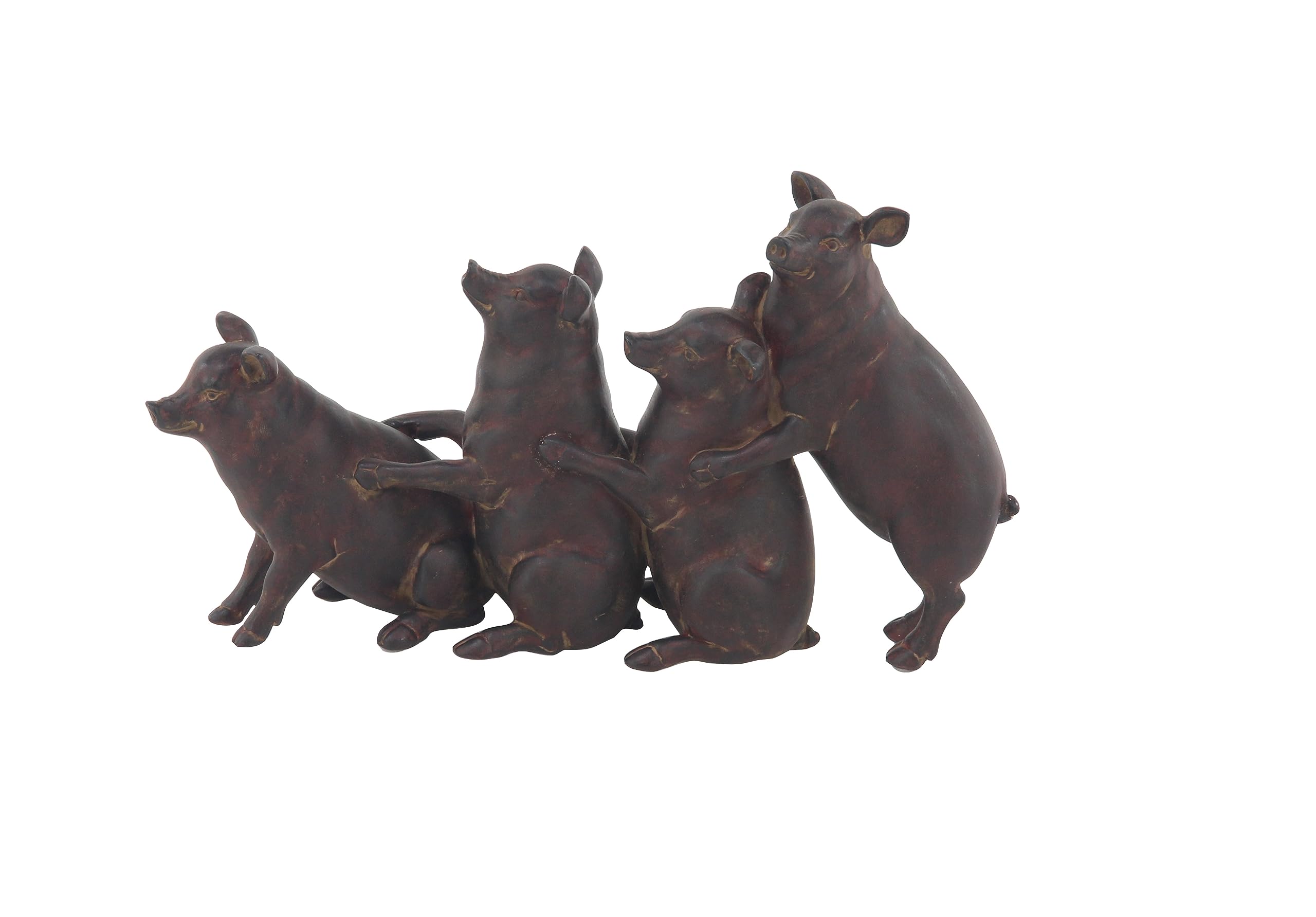 Deco 79 Polystone Pig Decorative Sculpture Home Decor Statue, Accent Figurine 13" x 4" x 7", Dark Brown