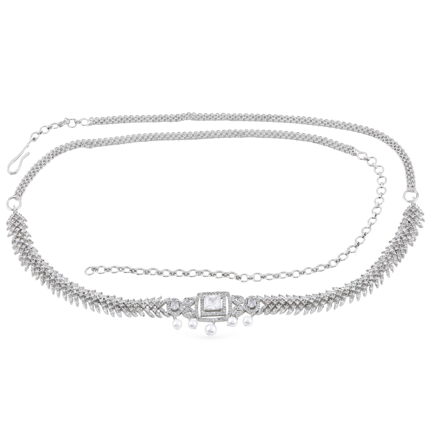 rubans Rhodium-Plated Cubic Zirconia Studded Kamarbandh with White Pearls for Women & Girls-picture-19