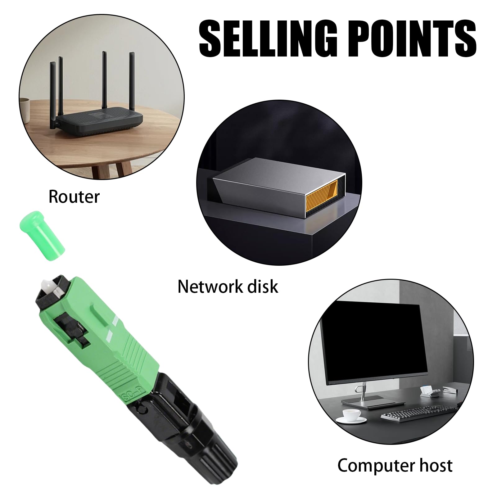 Conector SC/APC Fibra Óptica Rápido Verde Negro Preensamblado Inserción ≤0,3dB Retorno ≥50dB Lote 10