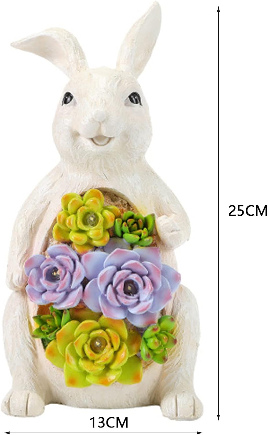 Rabbit Ornaments with Solar Lights, Outdoor Bunny Statues and Figurines Resin Statues for Home Garden Lawn Decoration,Easter for Kids,White