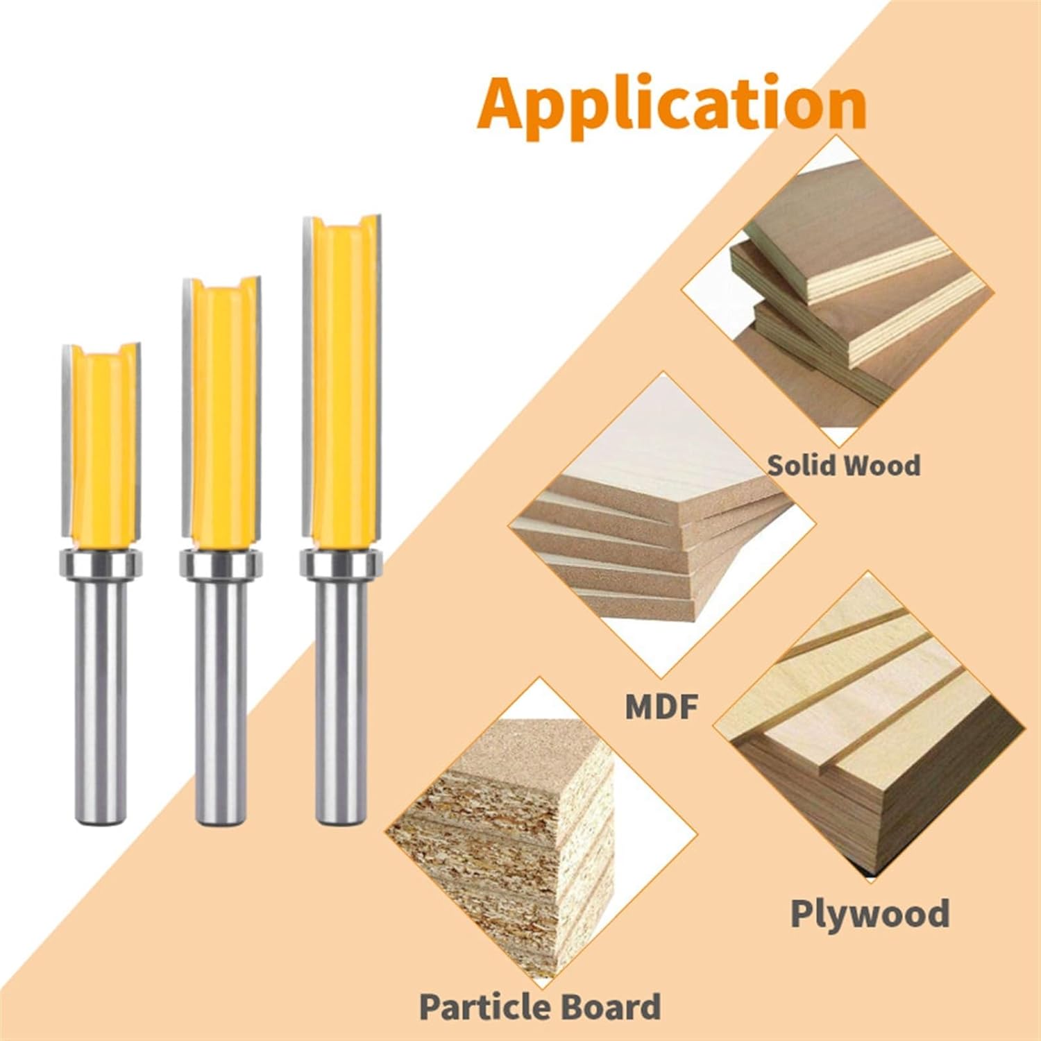 3pcs 8MM Shank D12MM Pattern Bit Router Flush TrimWoodworking Milling Cutter for Wood Face Mill Carbide End