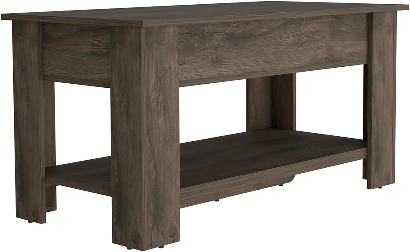 Modern Storage Bench Storage Table, One Extendable Table Shelf, Four Legs, Lower Shelf Dark Brown