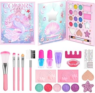 Aomig Makeup for Girls, 43 Colors Makeup Eye Shadow, Gift Makeup Set for Girls, Halloween, Carnival, Christmas, Mermaid Makeup Set Ages 3-8