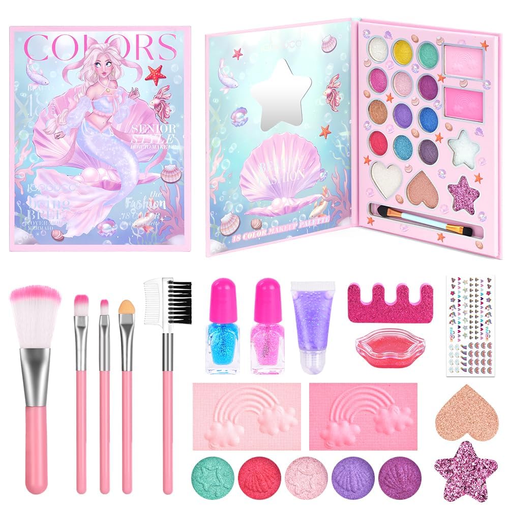 Aomig Kids Makeup Set for Girls Non-Toxic Kids Cosmetics 12PCS Princess MakeUp Kit Washable Kids MakeUp Set Girl Toys Christmas Halloween Birthday Makeup Gift for Girls(Purple)
