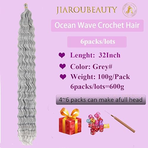 Miniatura 2 de Extensiones de cabello rizado con ganchillo Ocean Wave de 32 pulgadas, 6 paquetes, extensiones de cabello sintético suave ondulado largo rizado (32