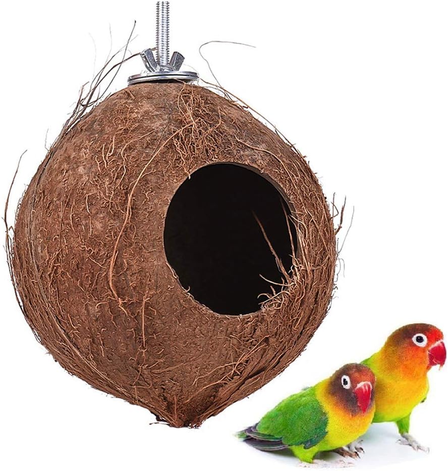 YJJKJ Pet Bird Natural Coconut Shell Bird House Parakeet Budgie Cockatiel Finch Sparrows Breeding Nesting Bird Aviary Cage Box…