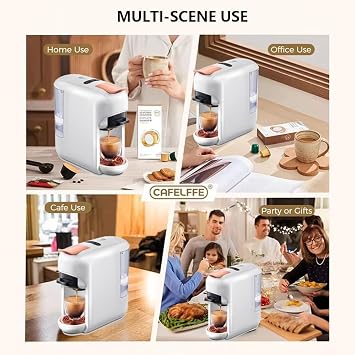 5-in-1 Coffee Machine,Capsule Coffee Machine, 7-Speed Water Level Adjustment,Hot and Cold Switchable,19bar High Pressure Extraction,600ml Water Tank,Compatible with a Variety Of Capsules