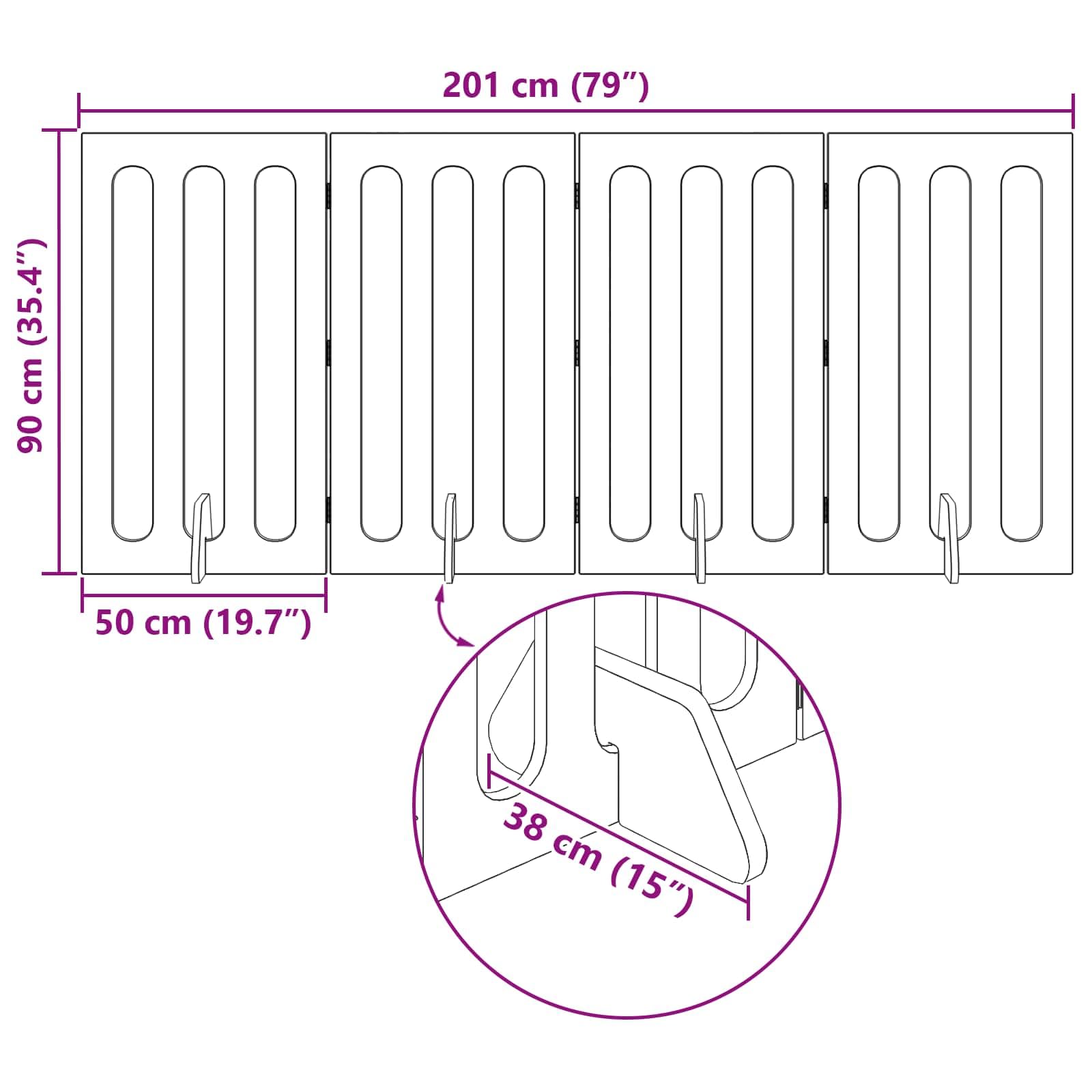 Valla plegable para mascotas de madera de roble Artisan, 201 x 38 x 90 cm, 4 piezas con paneles flexibles para interior, protección y seguridad para perros y cachorros