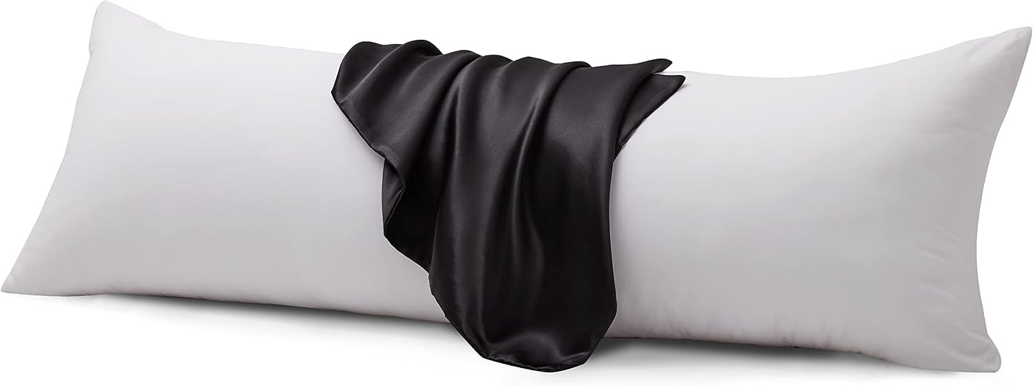 IGI Body Pillow with Satin Pillowcases-Ultra Soft Full Body Pillow for Adults-Long Sleeping Breathable Envelope Closure Bed Pillow,20"x54"-Black