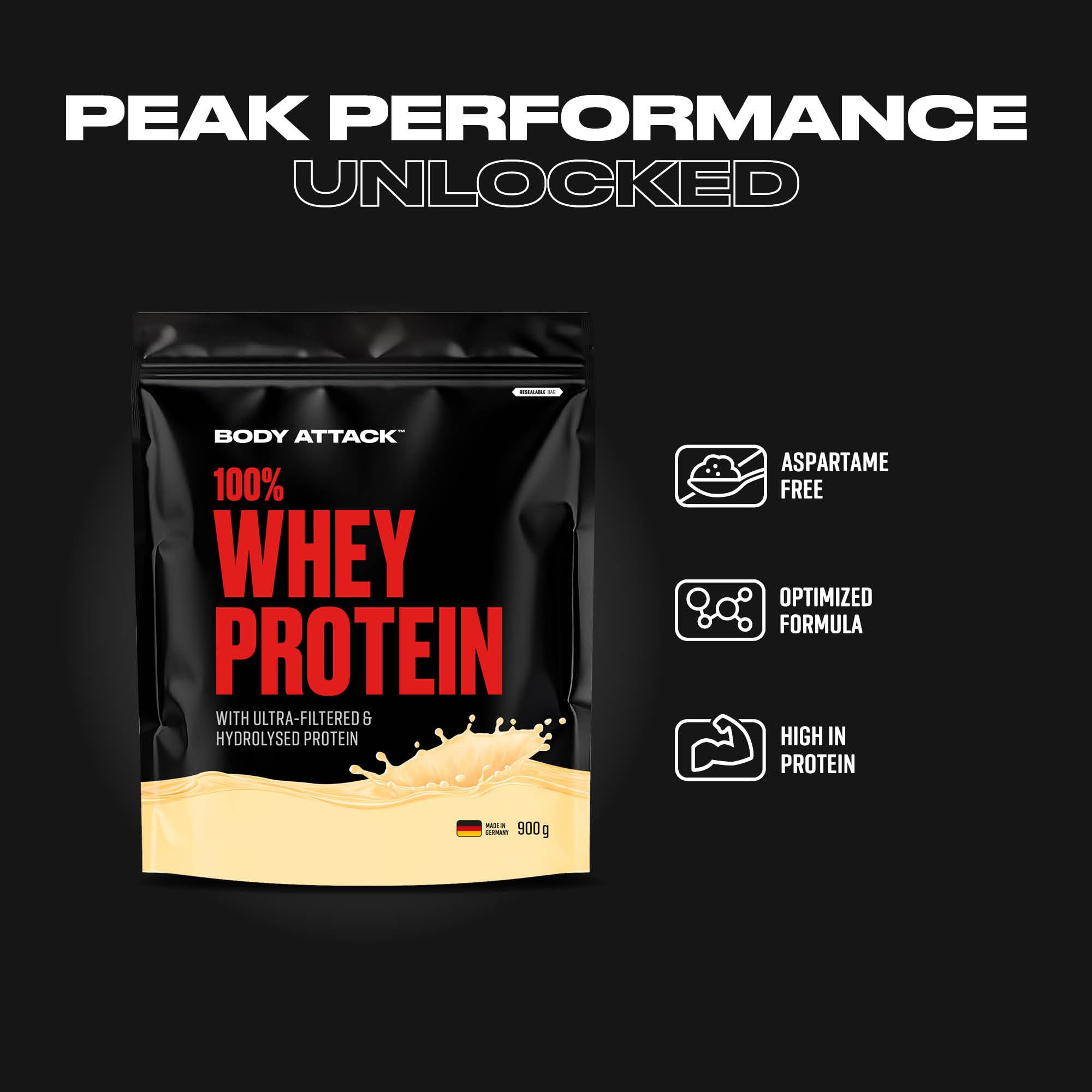 Body Attack 100% whey protéine, protéines musculation-protein powder crémeuse avec hydrolysat et BCAA, prise de masse et régimes, pour athlètes et sportifs-Fabriqué en Allemagne-900g Brownie au choc.