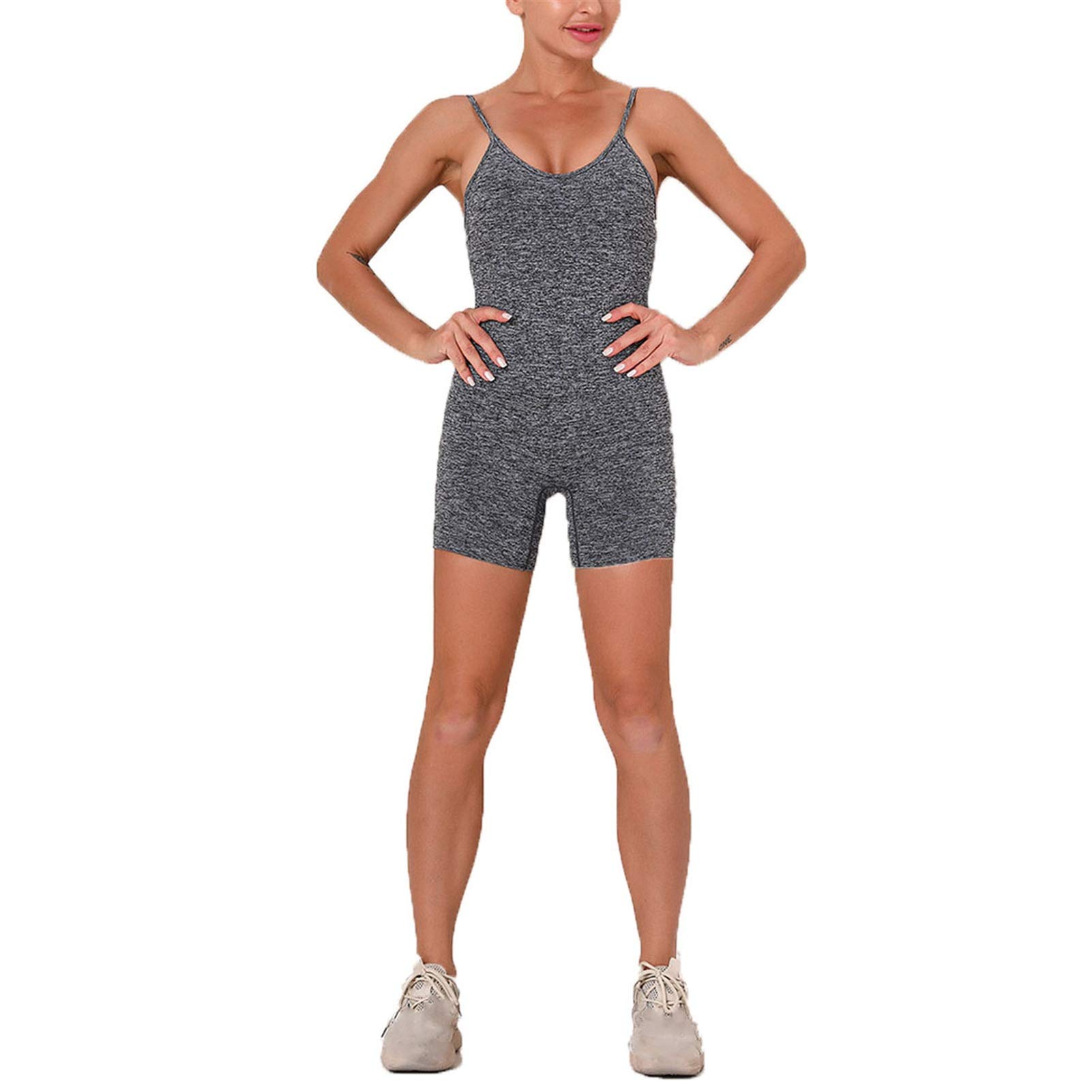 Damen Sportanzug Yoga Trainingsanzüge, Frauen One Piece Overalls Leggings Spaghetti Strap Bodycon Sports Romper Sexy Butt Lift Yoga Shorts Playsuit Trainingsgymnitorie Jogginganzug Fitness Anzug Outfi