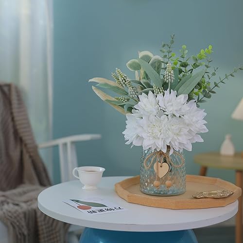 Miniatura 4 de Faux Flowers with Vase,Artificial Silk Flowers in Vase, Fake Plant Eucalyptus and Willow,Flower Arrangement for Home Farmhouse kitchen Dining Table