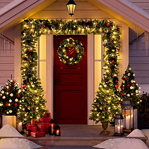 Virubi 4Pcs Christmas Tree Garland Wreath Set, 2Pcs 4ft Prelit