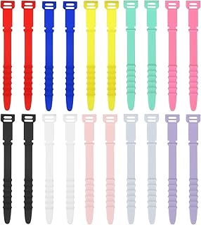 uxcell 20Pcs Silicone Cable Ties 4.5 Inch Reusable Wire Ties Elastic Cable Cord Organizer Straps for Cords Wire USB Charge Management Food Storage, 10 Colors