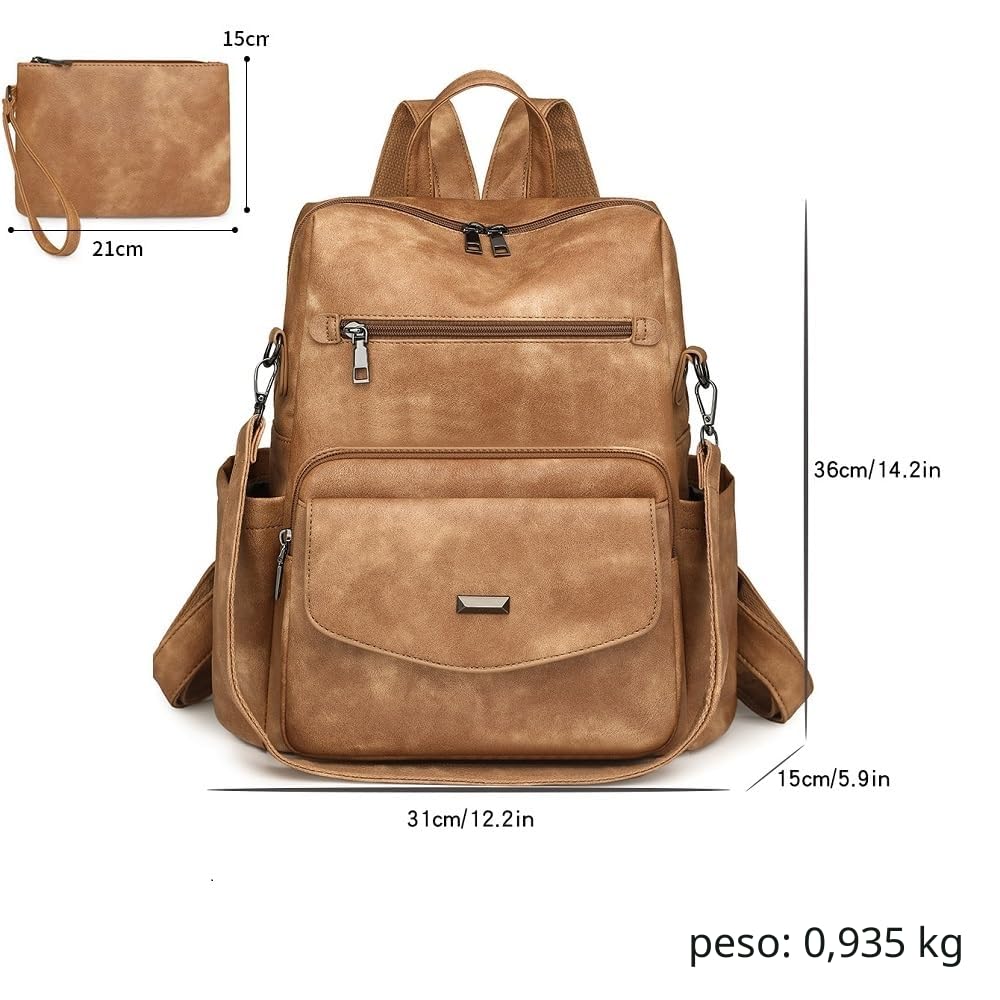 Mochila de cuero PU para mujer, bolso de hombro, mochila casual a la moda antirrobo, mochila de viaje grande para mujer