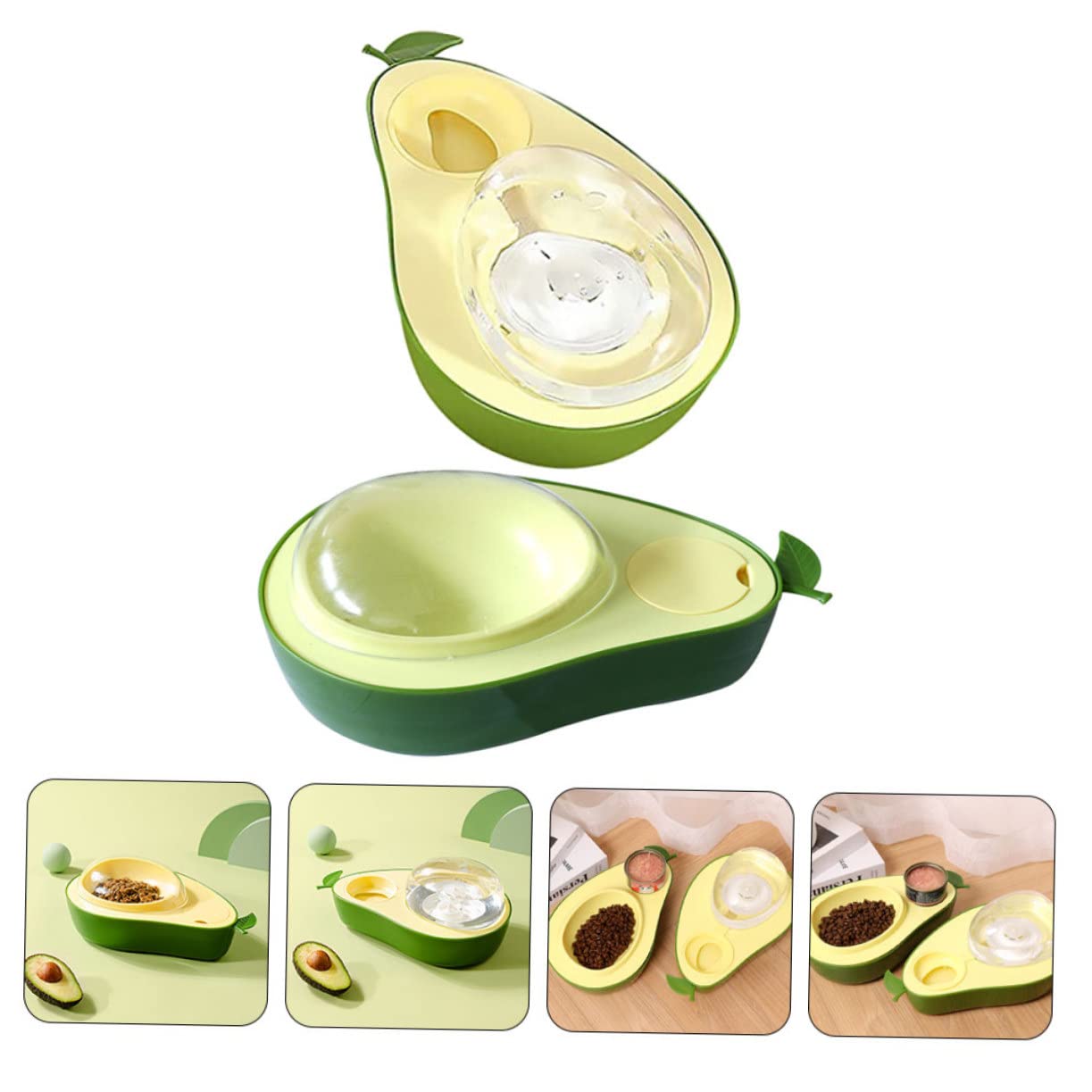 VANZACK Dispenser Cibo Gatto a Forma di Avocado Set da 2 Alimentazione Lenta Protezione Articolazioni Cucina Pet