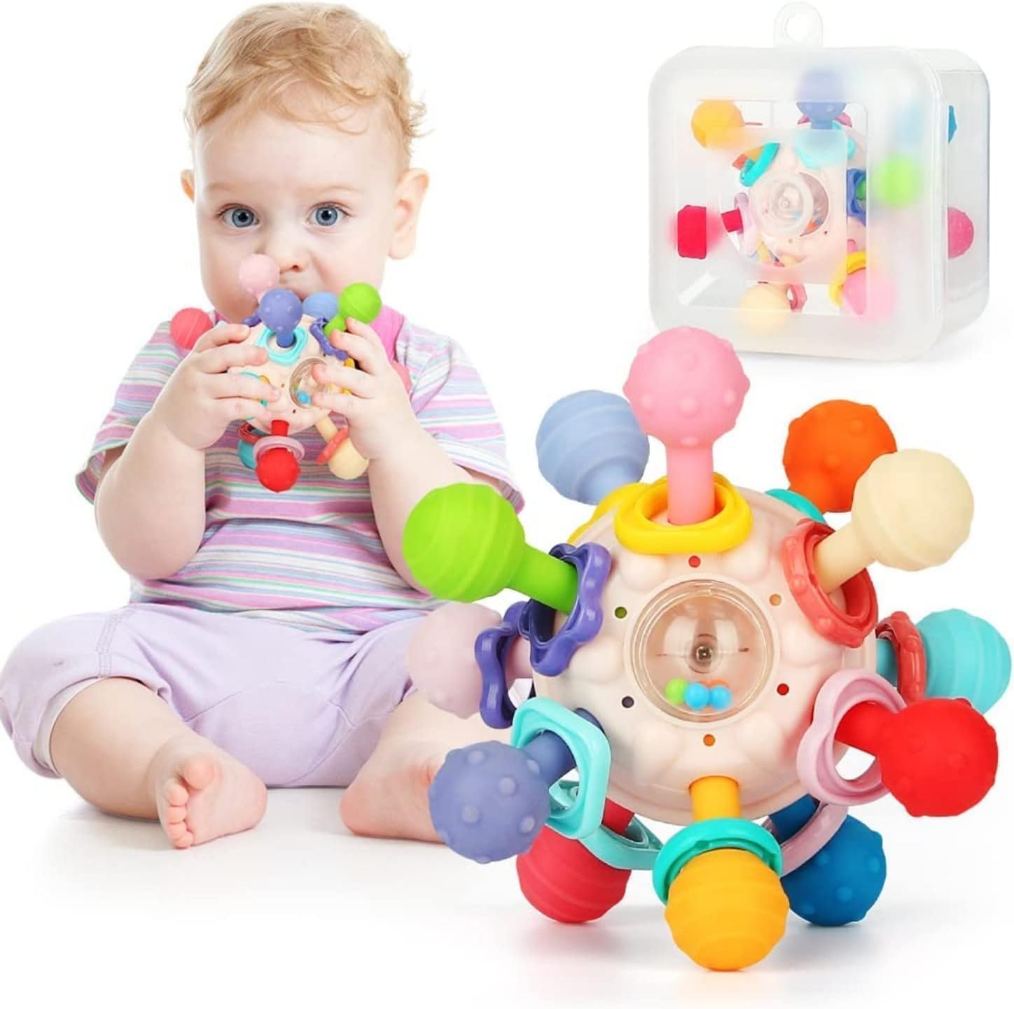 Euskolete Baby Teething Toys, Sensory Teether Toys for Babies 6-12 Months, Chew Toys, Rattle Infant Toys, Gift for Babies 0-12 Months