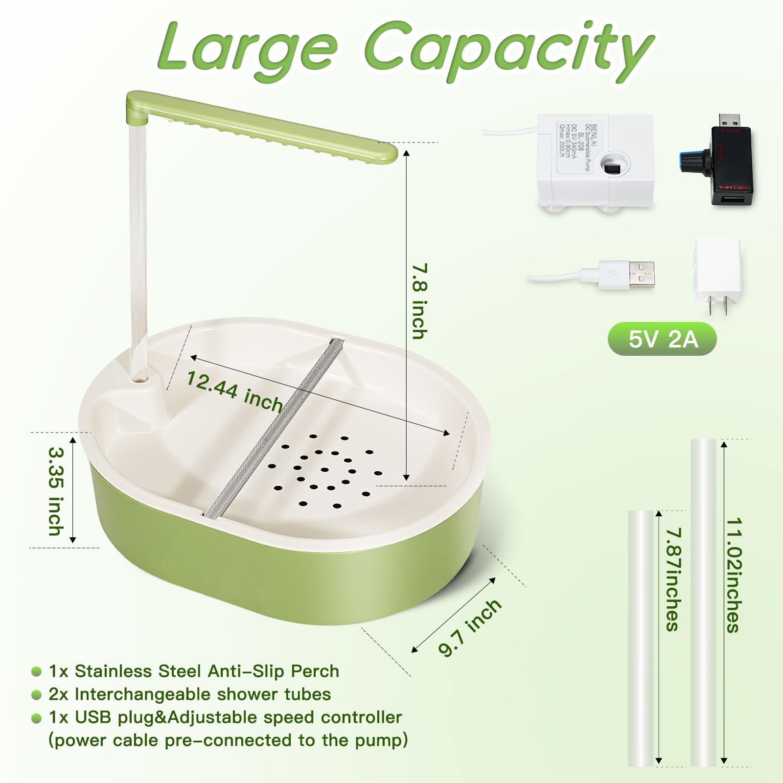 Automatic Parakeet Bird Bath for Cage Large Parrot Shower Bath with Adjustable Water Flow Bird Shower Fountain Indoor Bathtub Stainless Perch Bird Cage Accessory for Birds Cockatiel Conure Budgie - image 2