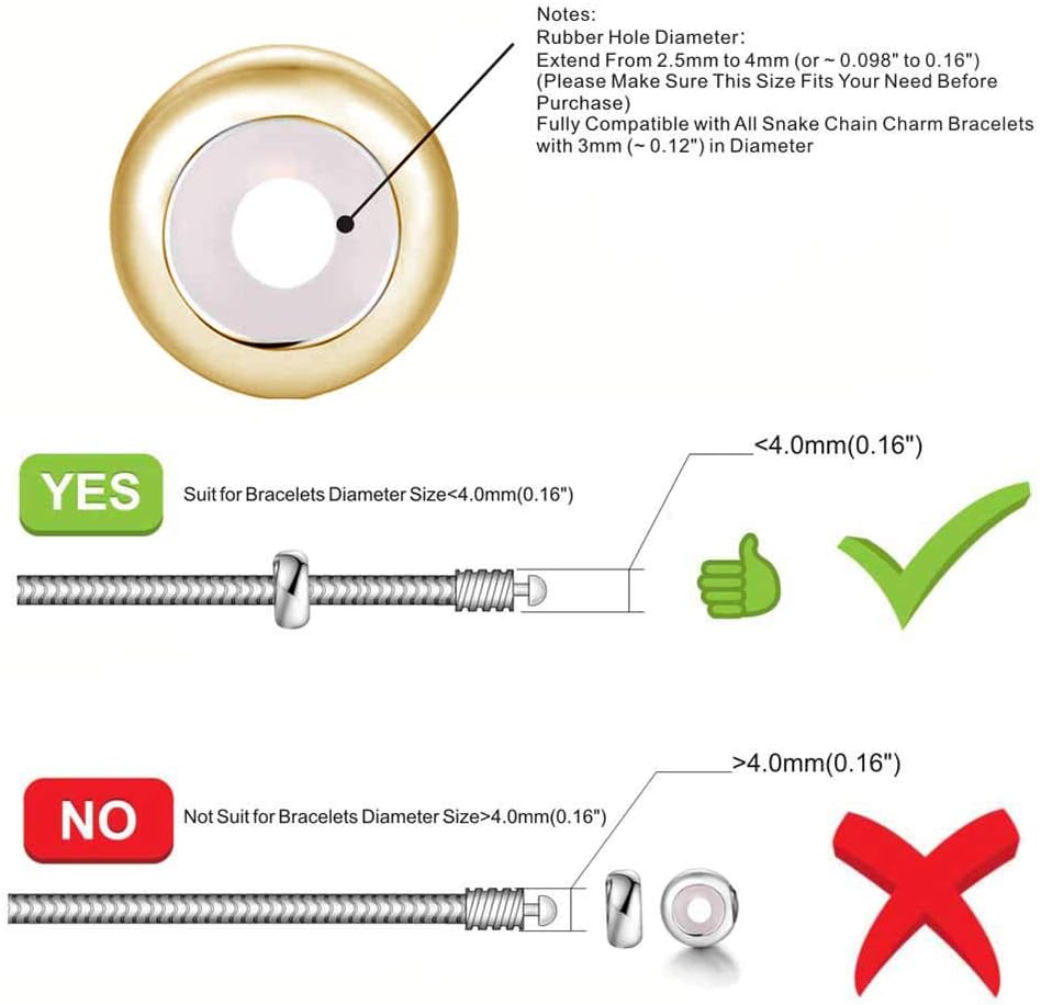 GW Rondelle Spacer Beads Stopper Charms Sterling Silver for Snake Chain Bracelets 2PCS (Gold Charm Stopper) - Image 4