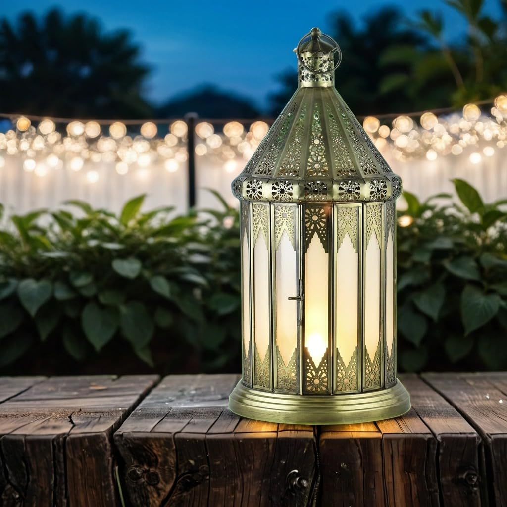 Orientalische Laterne Lilaf Deko aus Metall und Glas in Weiß 40 cm