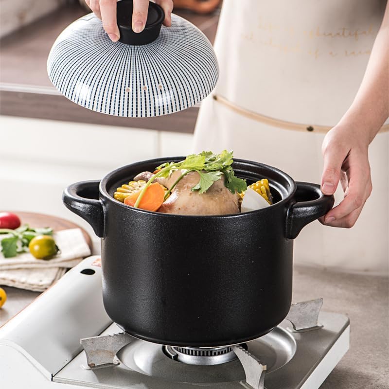 Olla de arcilla japonesa de 3,5 litros con tapa para sopa miso 7