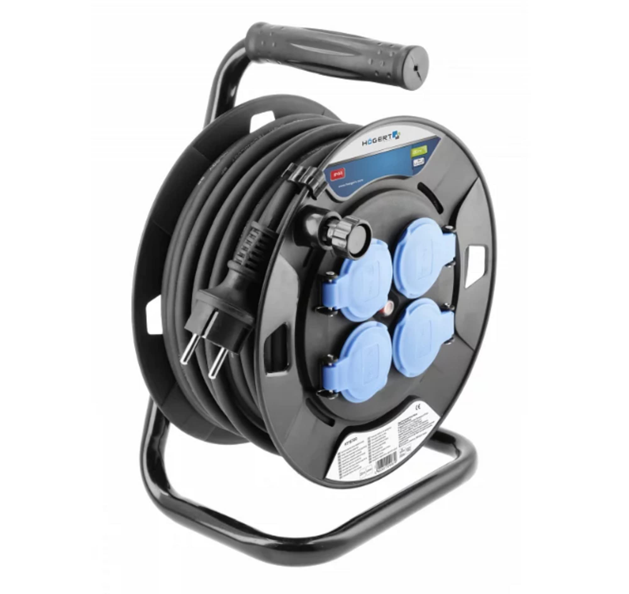 Högert Technik Avvolgicavo Elettrico Prolunga con isolamento in gomma, 20 m HT1E720