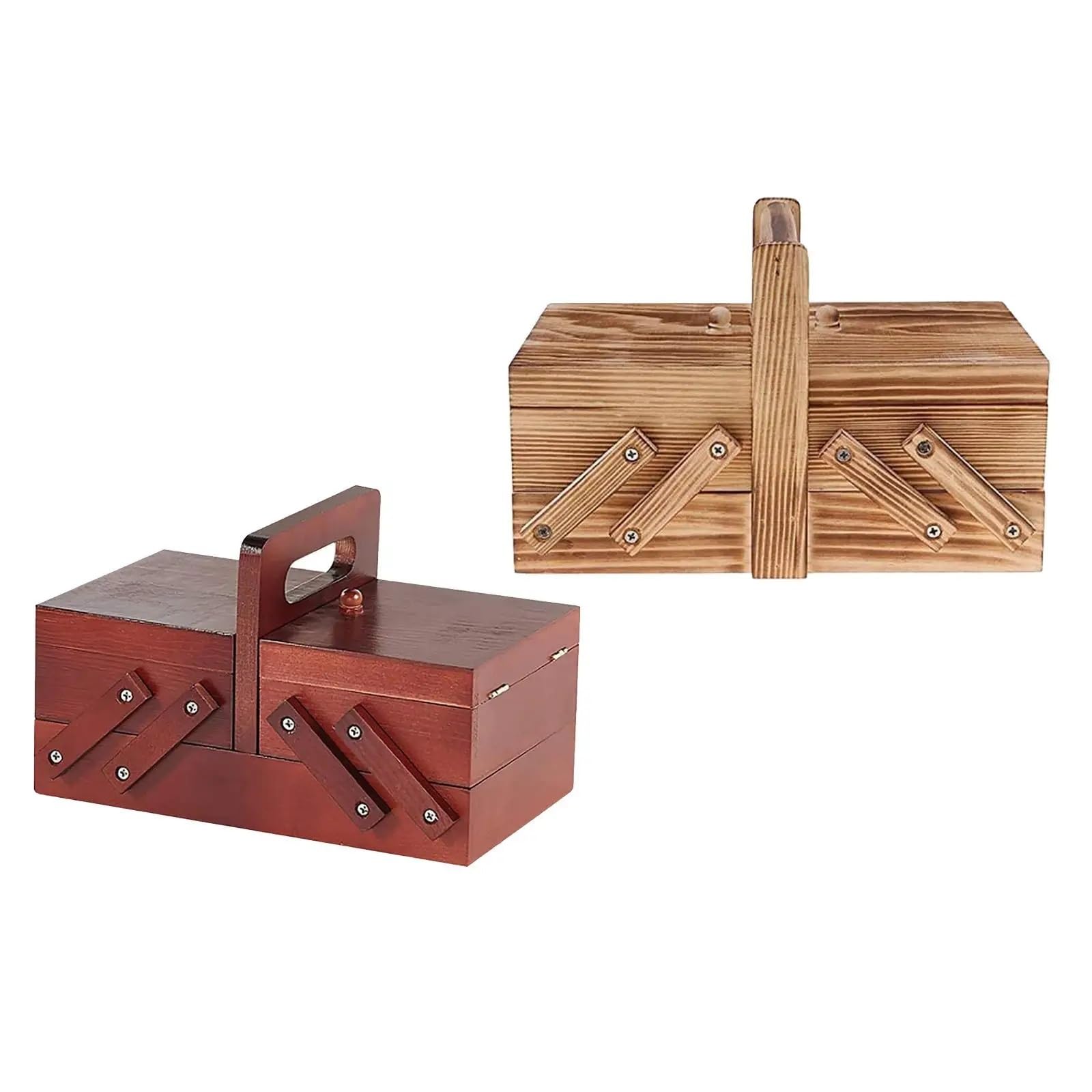 Cestini da cucito Scatola pieghevole in legno Forbici Accessori Organizer for cestini cucire for la casa(Red)
