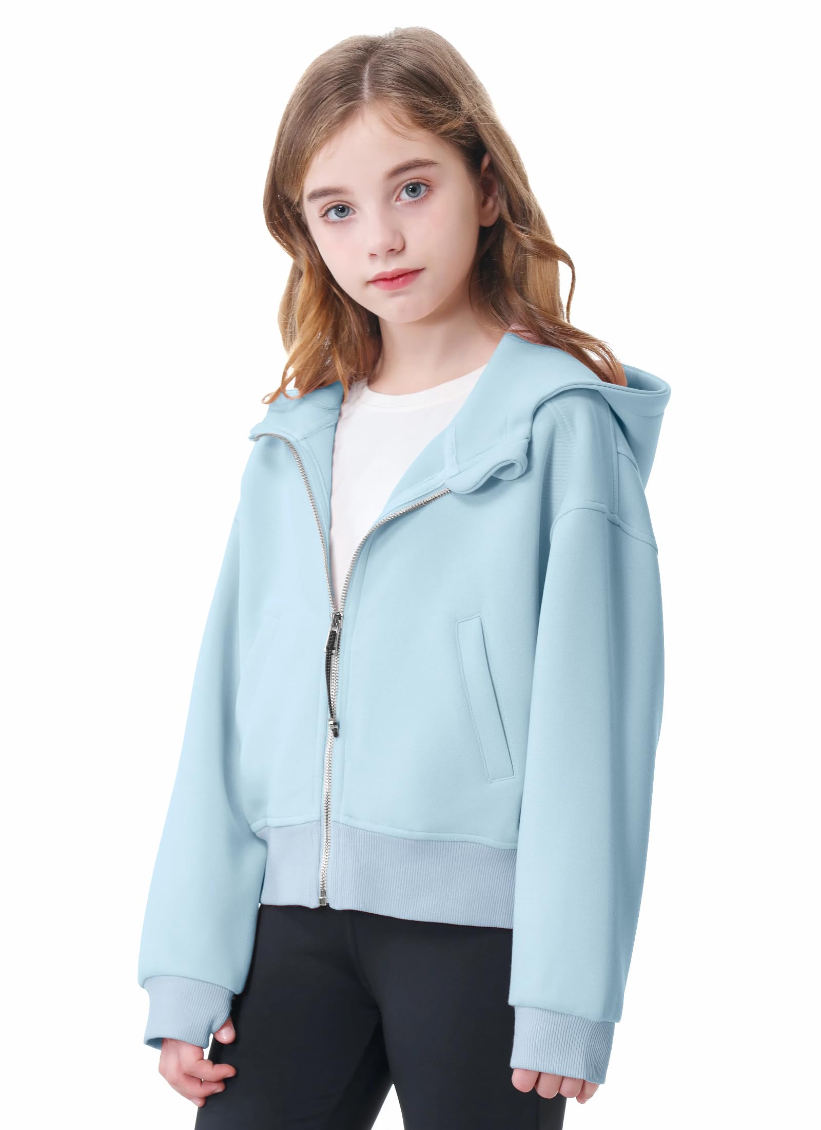 Rolanko Sudadera con Capucha y Cremallera para Niñas, Chaqueta con Capucha de Manga Larga Sudadera con Bolsillos para Niños de 6 a 15 Años