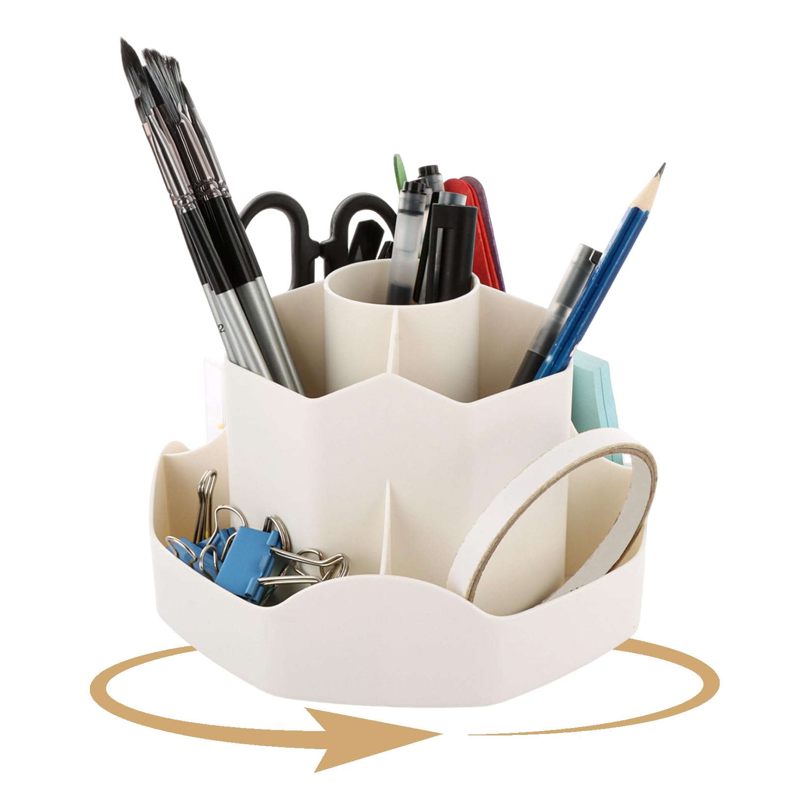 Aselected Beige Desk Organiser, 360° Rotating Pen Holder With 9 Compartments, Desktop Pencil Organiser Desk Storage Stationery Supplies Makeup Organiser For Home Office School