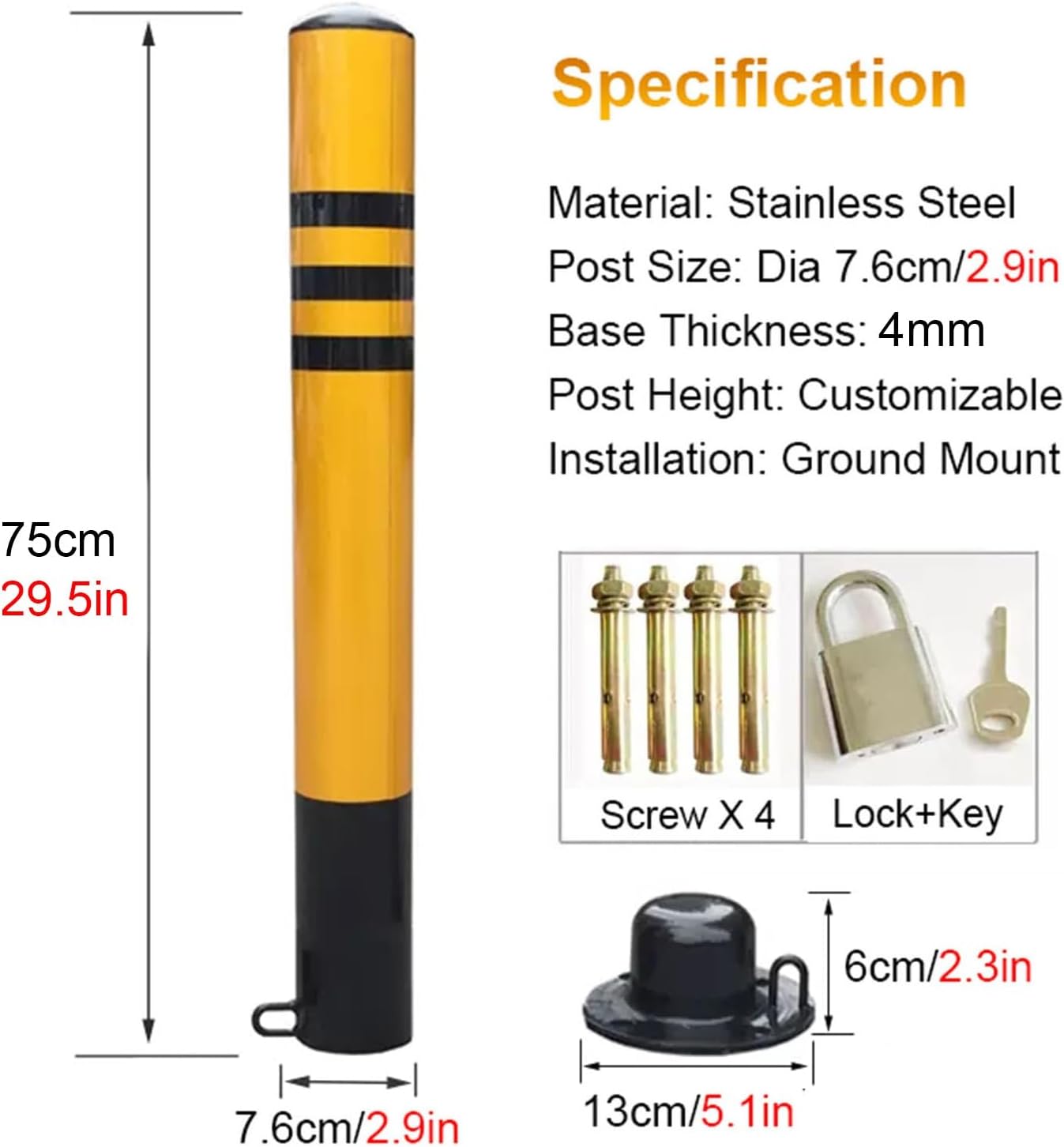 Reflective Traffic Safety Delineator Posts Removable Locking 1/2/4 Pack for Parking Lot Street Driveway Traffic Warning Barrier