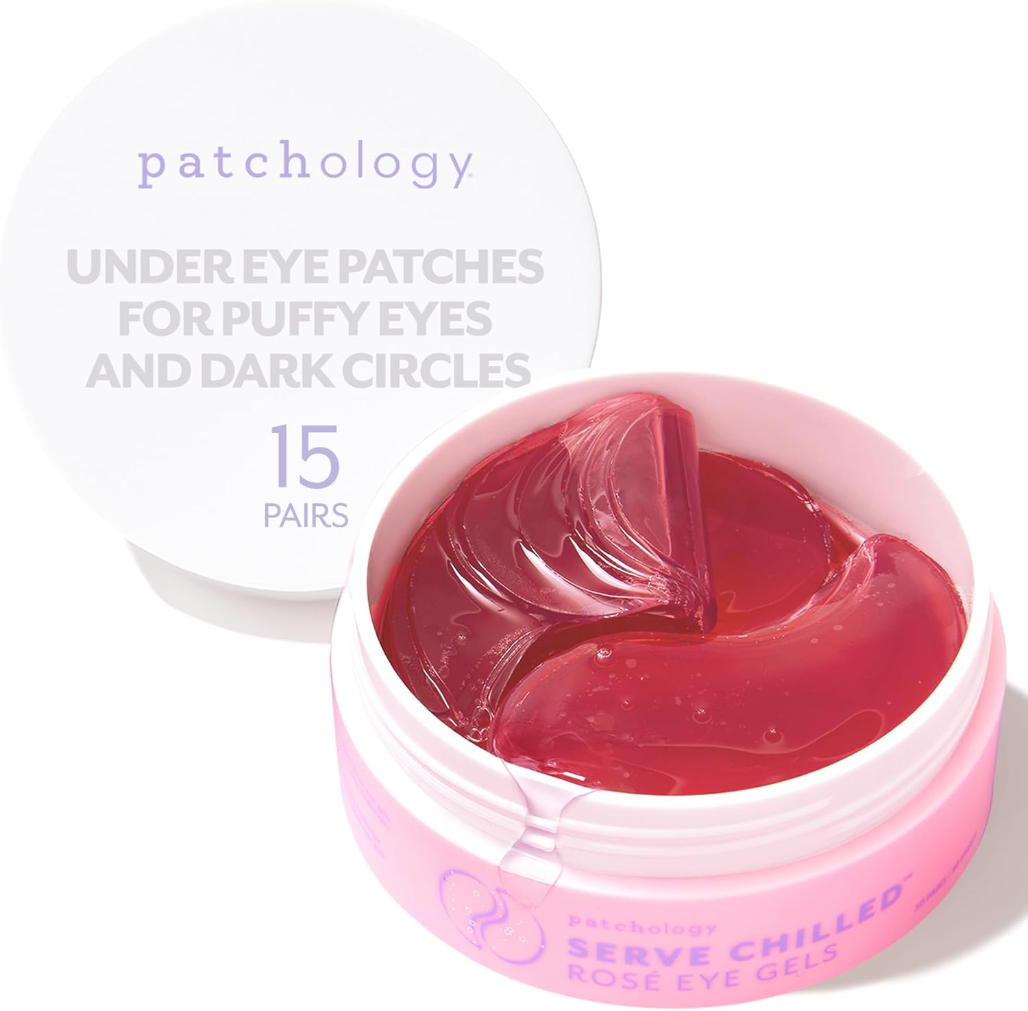 Patchology Serve Chilled Rosé Eye Gels – Eye Patches for Puffy eyes & Dark Circles, Gel Eye Patches, Under Eye Mask w/Hyaluronic Acid, Eye Treatment Products & Mini Beauty Products (15 Pairs/Jar)