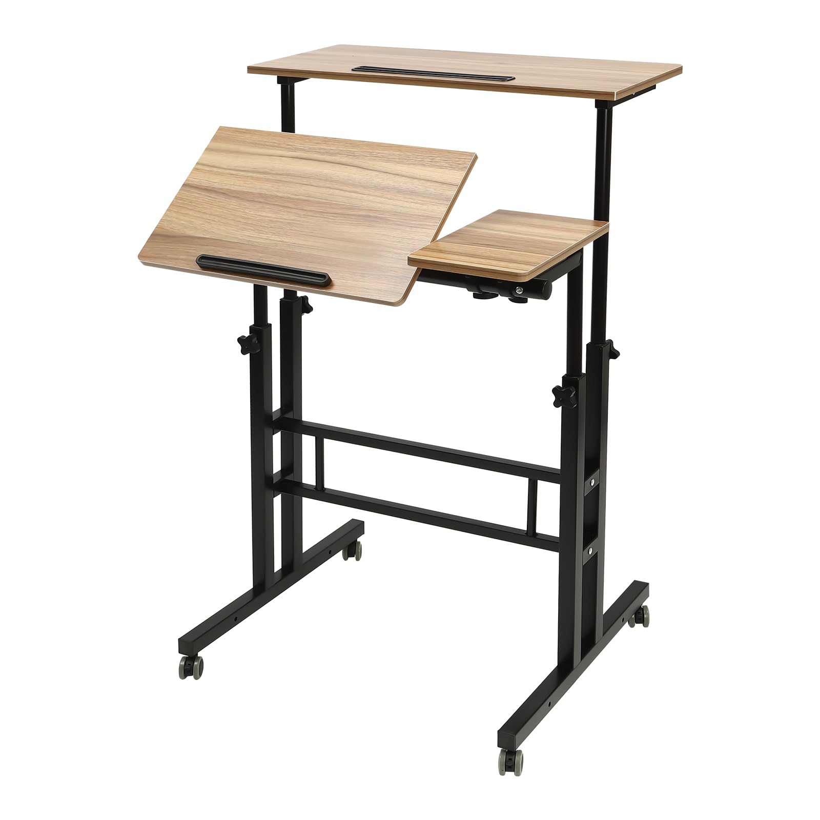 Mobile Standing Desk Height Adjustable Home Office Desk Stand Up Desk with Tilting Tabletop and Wheels Rolling Laptop