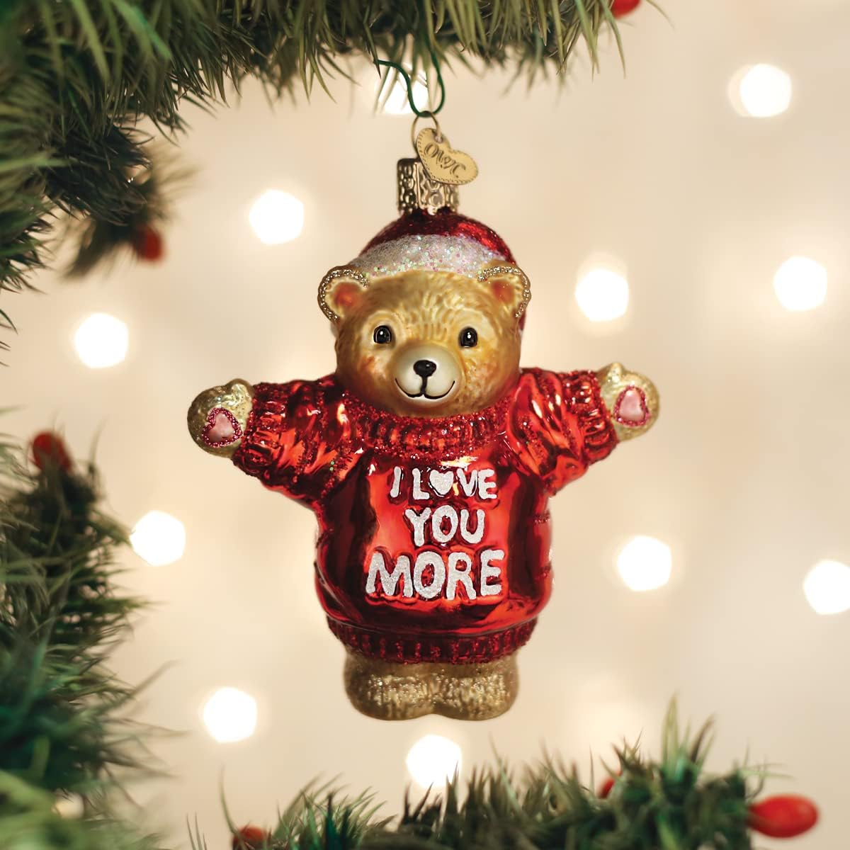 Old World Christmas I Love You More Bear Glass Blown Ornament for Christmas Tree, Handcrafted Holiday Decoration, Valentines Day Collection - Image 5