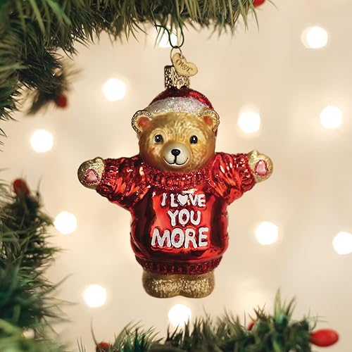 Miniatura 5 de Old World Christmas - Oso de vidrio soplado "Te quiero más", adorno para árbol de Navidad, decoración festiva hecha a mano, colección del Día de San