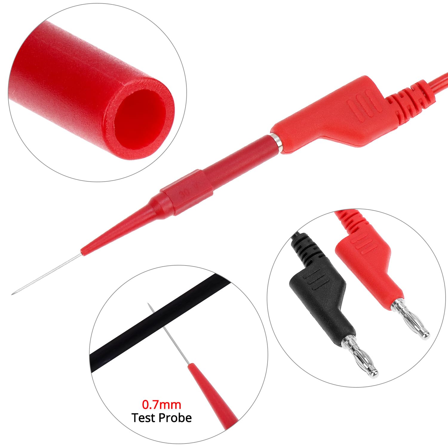 QWORK® Zestaw końcówek multimetru, kabel testowy z wtyczką bananową 1 m, końcówki krokodylkowe, wymienne igły