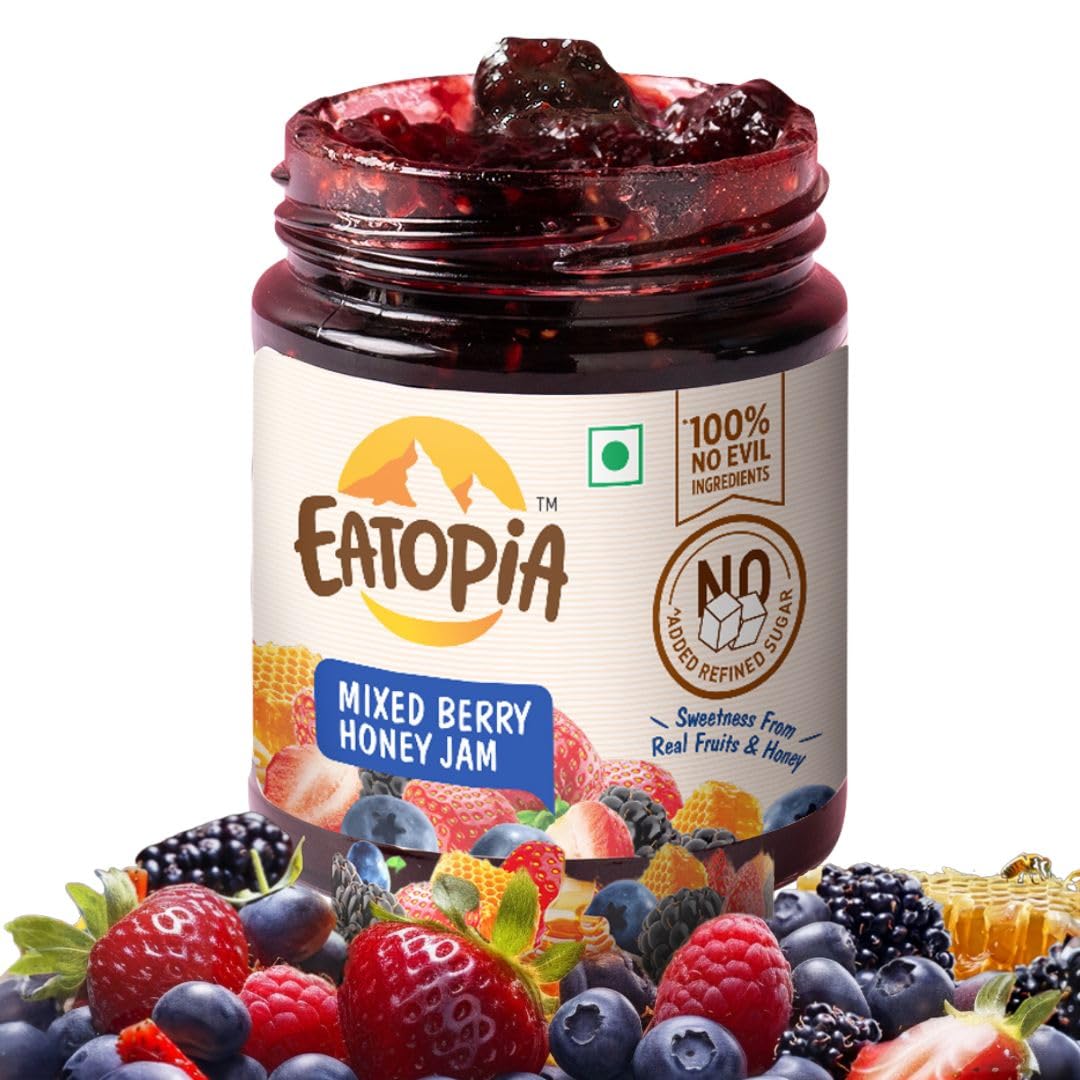 Eatopia Mixed Berry Honey Jam - Kids & Adult | Sugar Free | 100% Pure Natural | No Preservatives | No Added Flavours | Strawberry, Mulberry & Blueberries | Good for Gut Health | Pack of 1-240g (B0CLJCZ67F) Amazon Price History, Amazon Price Tracker